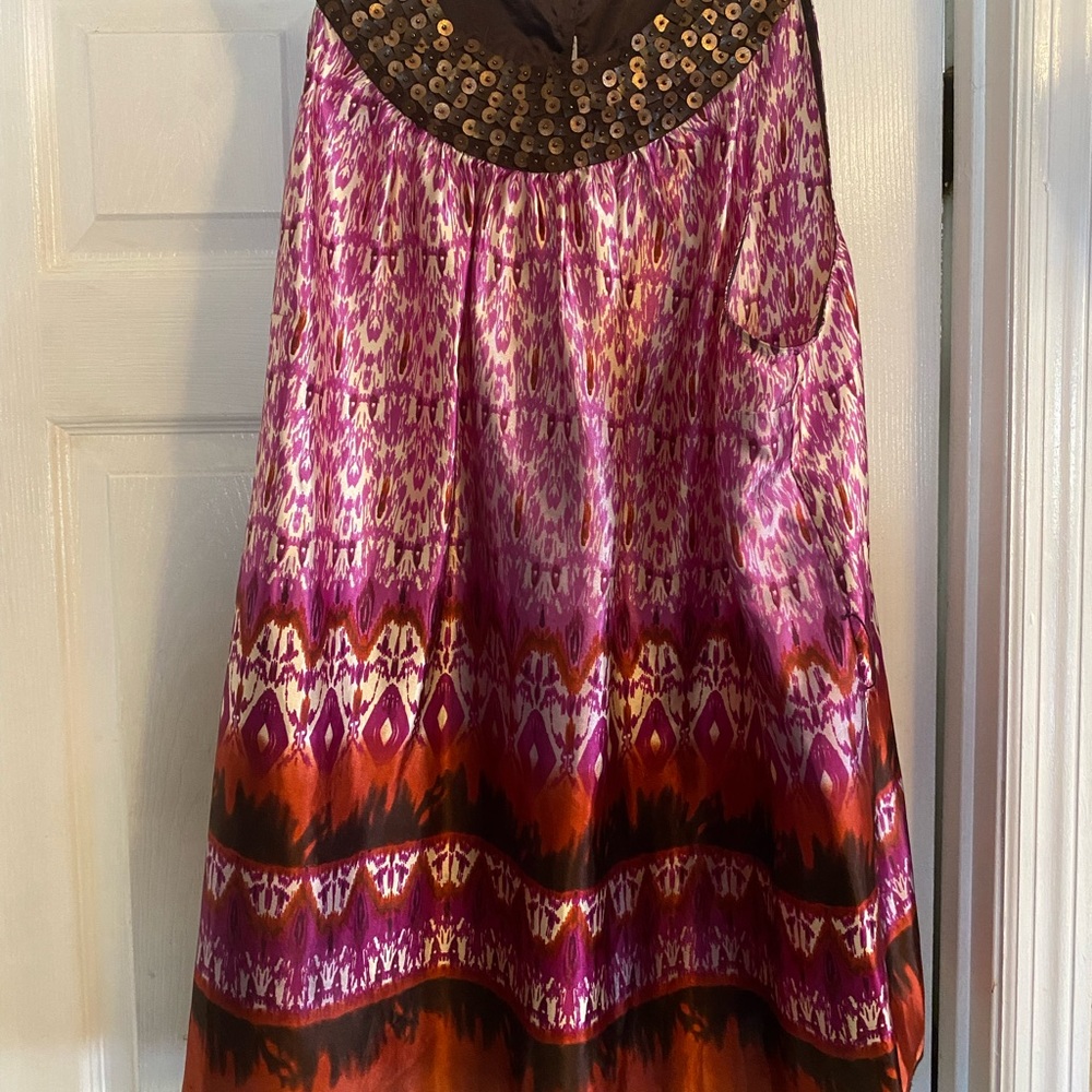 Lane Bryant blouse, no sleeves, browns, purple and orange colors, size 24